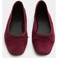 M&S Suede Bow Flat Round Toe Ballet Pumps Cherry Red