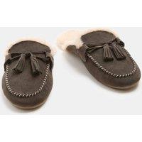 M&S Suede Faux Fur Lined Backless Mocassin Slippers Grey