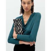 M&S Cowl Neck Long Sleeve Drape Top Bottle Green