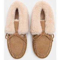 M&S Suede Bow Slipper Boots Chestnut