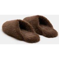 M&S Faux Fur Round Toe Mule Slippers Brown