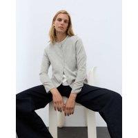Autograph Pure Cashmere Crew Neck Button Front Cardigan Light Grey