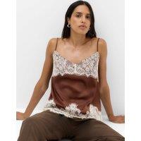M&S Longline Lace Insert Cami Top Chocolate Mix