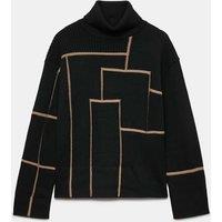 JAEGER Pure Merino Wool Geometric Funnel Neck Jumper Camel Mix