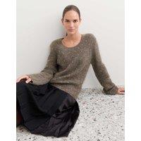 JAEGER Mohair Blend Beaded Scoop Neck Relaxed Jumper Mink