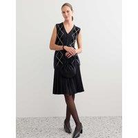 JAEGER Merino Wool Rich Beaded Argyle Knitted Vest Navy Mix