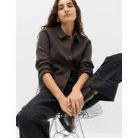 M&S Air-Yarn Collared Faux Fur Trim Knitted Jacket Mole