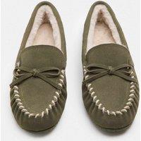 M&S Suede Faux Fur Lined Moccasin Slippers Olive