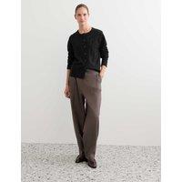 JAEGER Pure Merino Wool Floral Applique Cardigan Charcoal