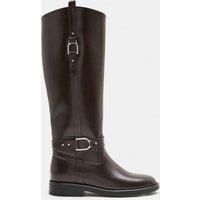 M&S Buckle Riding Round Toe Knee High Boot Brown