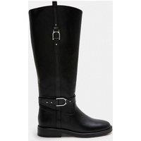 M&S Buckle Riding Round Toe Knee High Boot Black