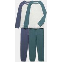 M&S 2 Pack Raglan Jersey Pyjama Sets (6-16 Yrs) Green Mix