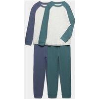 M&S 2 Pack Raglan Jersey Pyjama Sets (6-16 Yrs) Green Mix