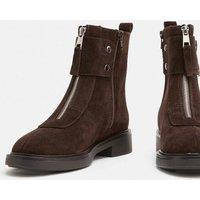 M&S Suede Buckle Block Heel Round Toe Ankle Boot Brown