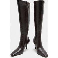 M&S Leather Stiletto Heel Knee High Boots Wine