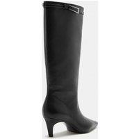M&S Buckle Kitten Heel Pointed Toe Knee High Boot Black