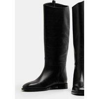 M&S Leather Riding Block Heel Knee High Boots Black