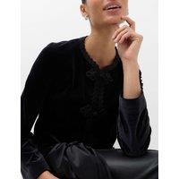 M&S Velvet Mandarin Collar Top Black