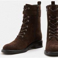 M&S Suede Lace Up Block Heel Ankle Boots Brown