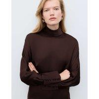 Autograph Satin High Neck Button Detail Mini Shift Dress Dark Chocolate