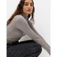 M&S Wool Touch Semi Sheer Layering Roll Neck Top Grey