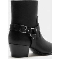 M&S Buckle Block Heel Pointed Toe Ankle Boots Black