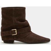 M&S Suede Buckle Slouch Block Heel Ankle Boots Brown