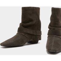 M&S Suede Buckle Slouch Block Heel Ankle Boots Dark Grey
