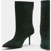 M&S Suede Pointed Toe Stiletto Heel Mid Calf Boots Dark Green