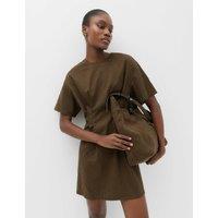 M&S Checked Crew Neck Mini Waisted Dress Brown Mix