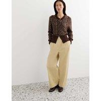 JAEGER Mohair Blend Sequin V Neck Cardigan Brown Mix