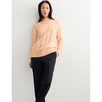 JAEGER Mohair Blend Cable Knit Funnel Neck Jumper Peach