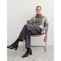JAEGER Mohair Blend Fair Isle Roll Neck Jumper Ivory Mix