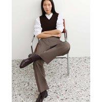JAEGER Wool Rich V Neck Knitted Vest with Silk Coffee
