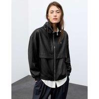 Autograph Leather Funnel Neck Bomber Jacket Black