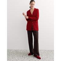 JAEGER Mohair Blend V Neck Relaxed Cardigan Rosewood