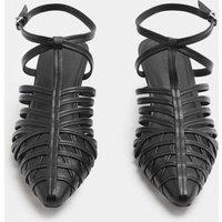 JAEGER Leather Buckle Strappy Kitten Heel Pointed Sandals Black