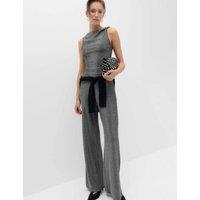 M&S Sparkly High Waisted Wide Leg Palazzo Trousers Silver