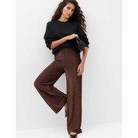 M&S Sparkly High Waisted Wide Leg Palazzo Trousers Chocolate