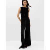 M&S Velvet Pull On Wide Leg Trousers Black