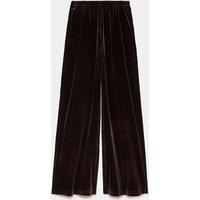 M&S Velvet Pull On Wide Leg Trousers Bitter Chocolate