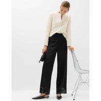 M&S Satin Lace Hem Straight Leg Trousers Black