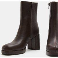 M&S Leather Platform Block Heel Round Toe Ankle Boot Brown