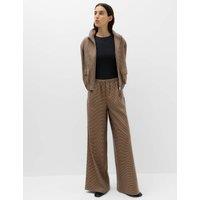 M&S Checked Pull On Wide Leg Trousers Brown Mix