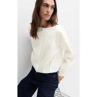 M&S Pure Cotton Polka Dot Barrel Sleeve Blouse Soft White