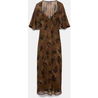 M&S Floral Cape V-Neck Maxi Tea Dress Brown Mix