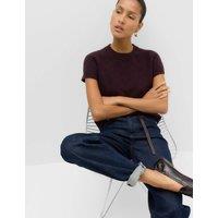 M&S Crew Neck Short Knitted Top With Wool Dark Aubergine