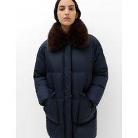 M&S Feather and Down Faux Fur Collar Coat Midnight Navy