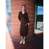 M&S Jersey Cape Detail Midi Column Dress Dark Chocolate