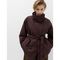 M&S Pure Cotton Thermowarmth Belted Funnel Neck Coat Chocolate